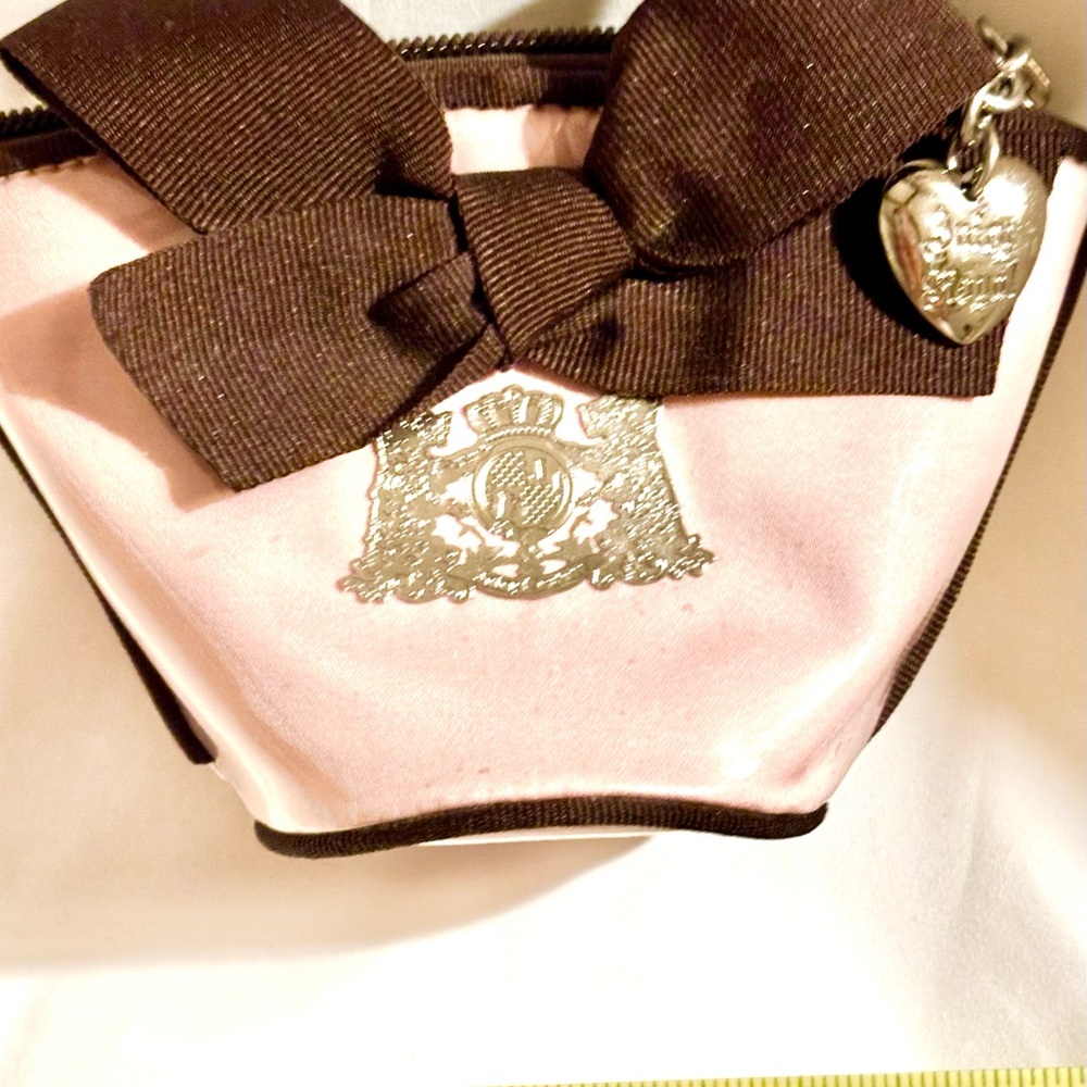 Juicy Couture Pink and Brown Cosmetic Case with Heart Charm